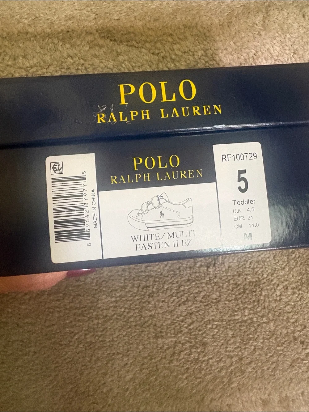 Ralph Lauren Kids White Polo Logo Velcro Sneakers NIB